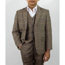 Cavani Albert Brown Tweed Check Boys Suit